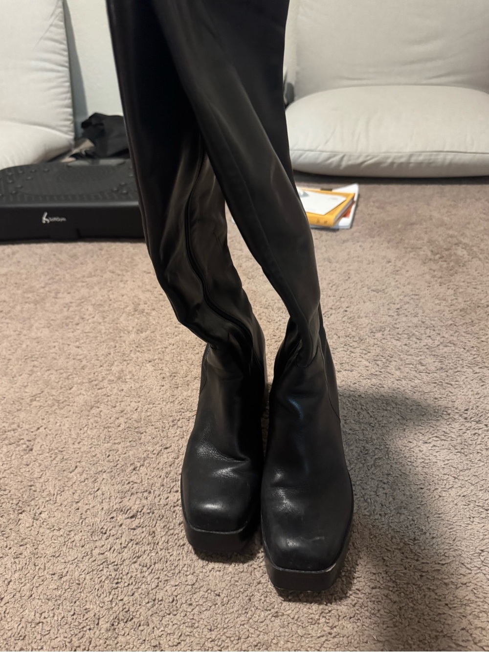 Gianni Bini Black Leather Platform Knee-High Boots
